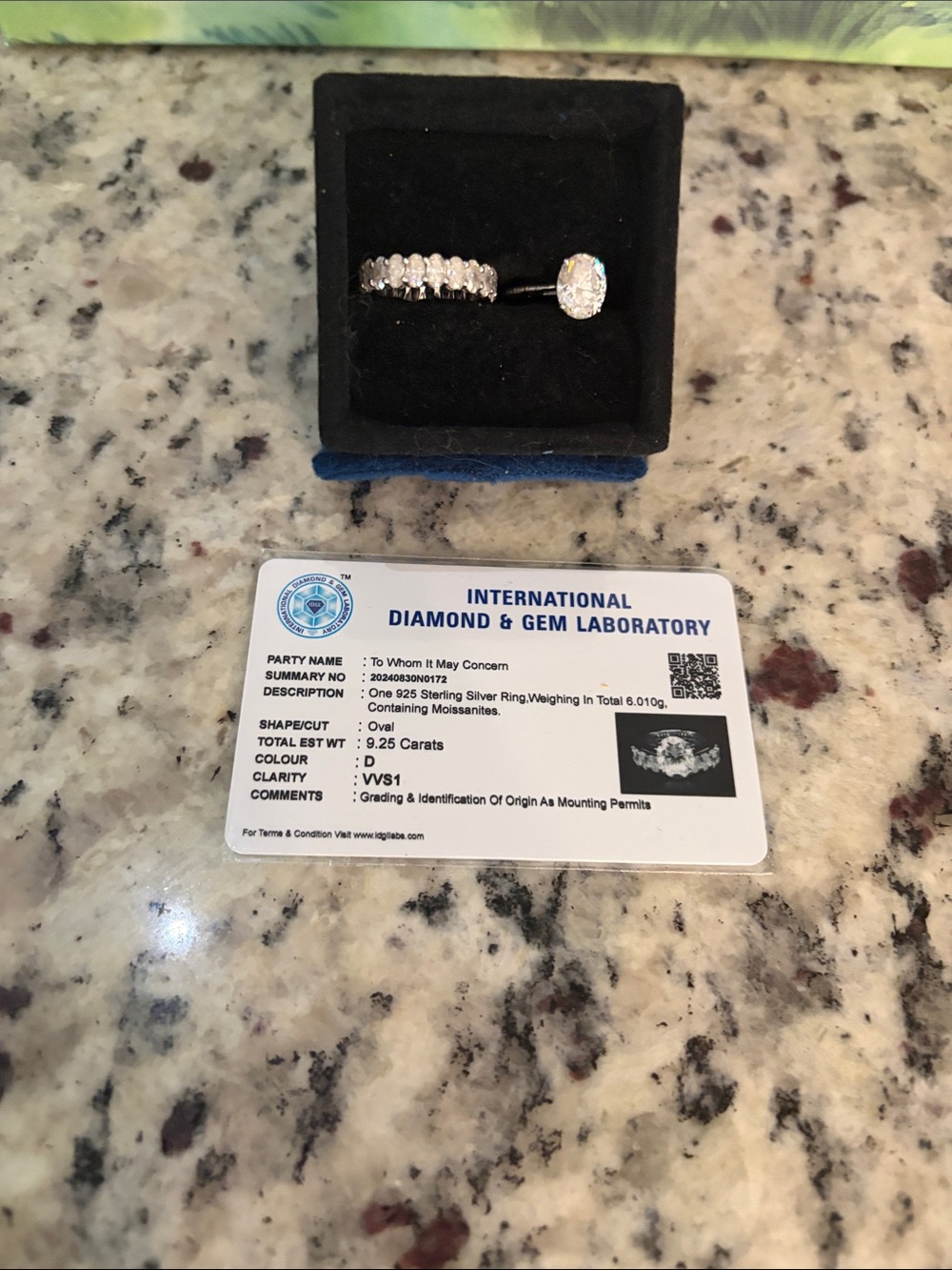 Sterling Silver Oval Moissanite engagement Ring and oval enternity band